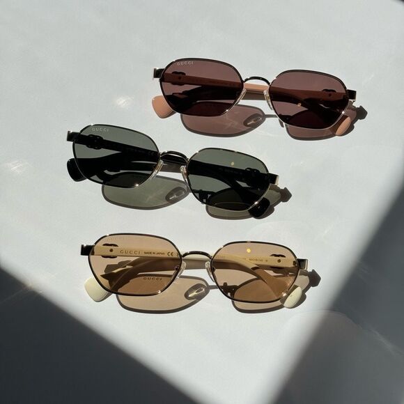 NEW Gucci GG1593S 001 Gold Grey Geometric Unisex Sunglasses GG 1593S - Picture 11 of 13